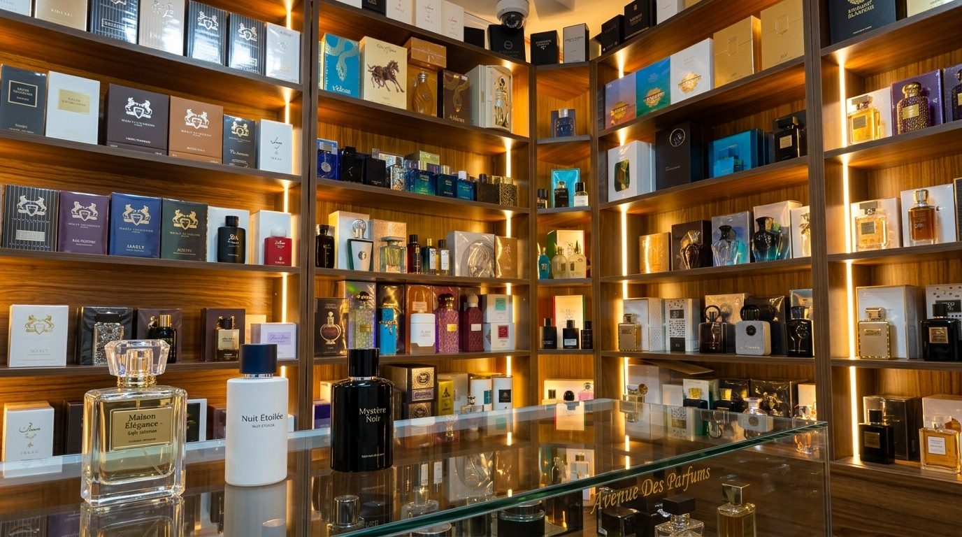 Boutique Dar Al Amber — étagères de la parfumerie